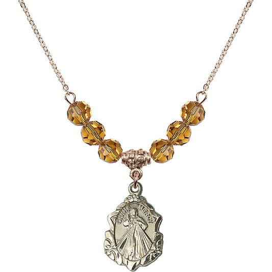 14kt Gold Filled Divine Mercy Birthstone Necklace with Topaz Beads - 0822