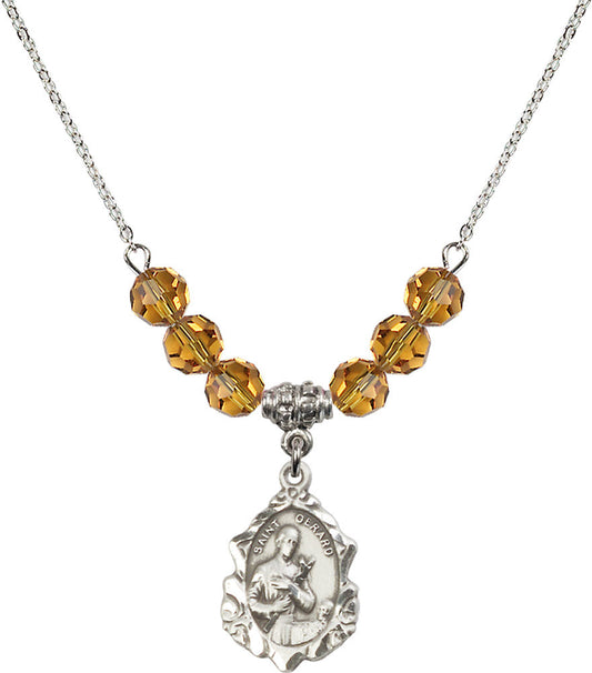 Sterling Silver Saint Gerard Birthstone Necklace with Topaz Beads - 0822