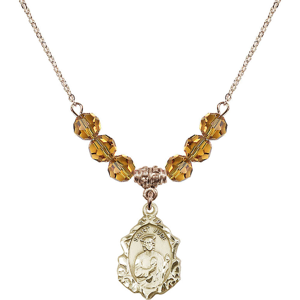 14kt Gold Filled Saint Jude Birthstone Necklace with Topaz Beads - 0822