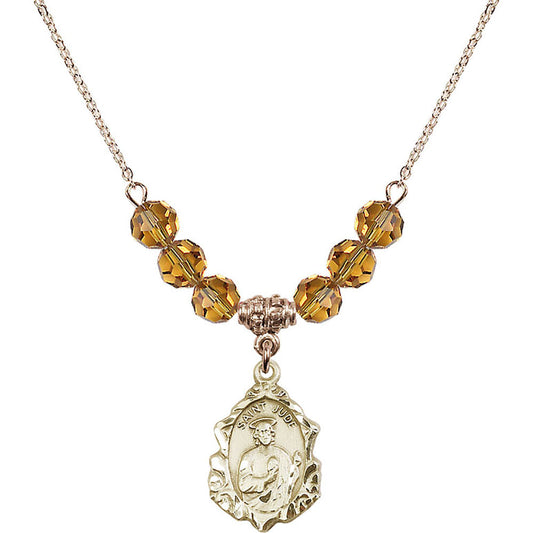 14kt Gold Filled Saint Jude Birthstone Necklace with Topaz Beads - 0822