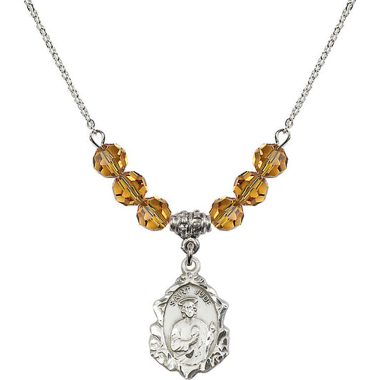 Sterling Silver Saint Jude Birthstone Necklace with Topaz Beads - 0822