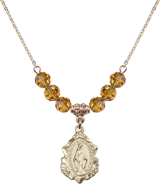 14kt Gold Filled Miraculous Birthstone Necklace with Topaz Beads - 0822