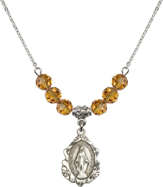 Sterling Silver Miraculous Birthstone Necklace with Topaz Beads - 0822