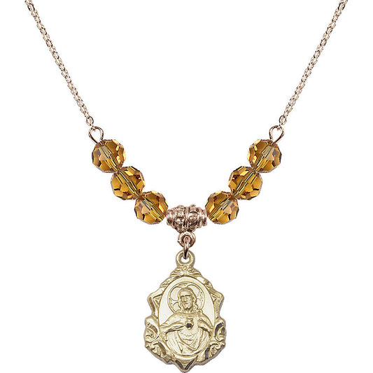 14kt Gold Filled Scapular Birthstone Necklace with Topaz Beads - 0822