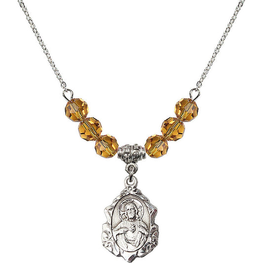 Sterling Silver Scapular Birthstone Necklace with Topaz Beads - 0822