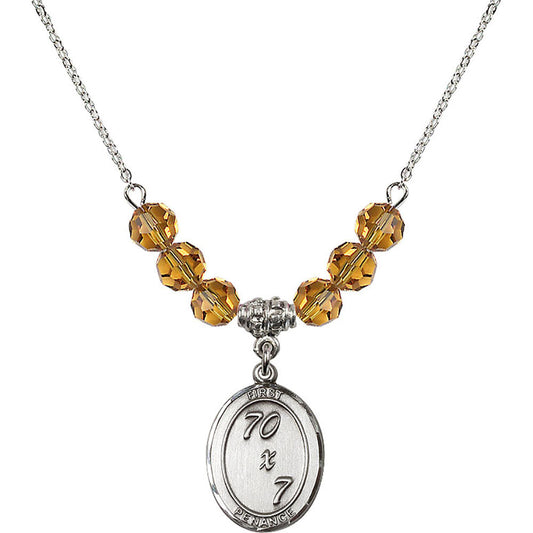 Sterling Silver First Penance Birthstone Necklace with Topaz Beads - 0867