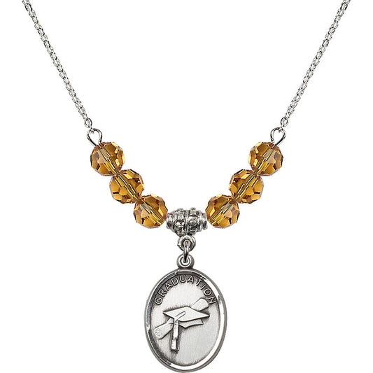Sterling Silver Graduation Birthstone Necklace with Topaz Beads - 0872