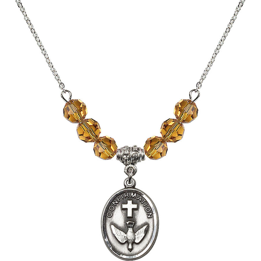 Sterling Silver Confirmation Birthstone Necklace with Topaz Beads - 0873