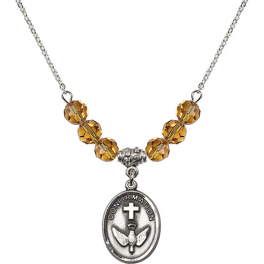 Sterling Silver Confirmation Birthstone Necklace with Topaz Beads - 0873