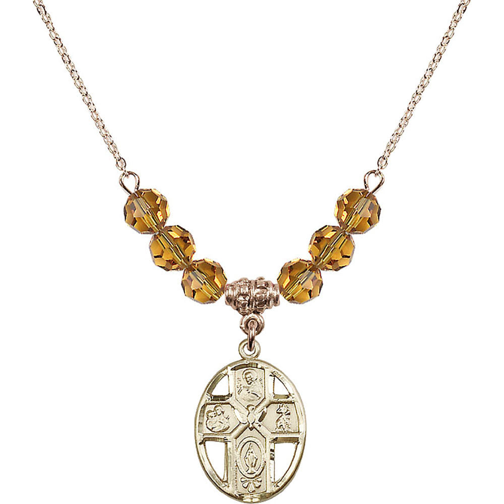 14kt Gold Filled 5-Way / Holy Spirit Birthstone Necklace with Topaz Beads - 0880