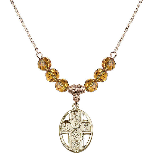14kt Gold Filled 5-Way / Holy Spirit Birthstone Necklace with Topaz Beads - 0880