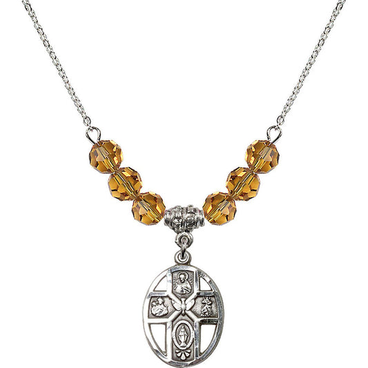 Sterling Silver 5-Way / Holy Spirit Birthstone Necklace with Topaz Beads - 0880