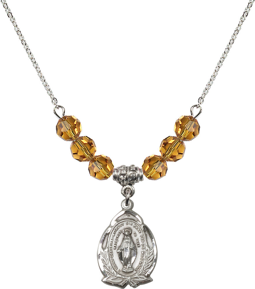 Sterling Silver Miraculous Birthstone Necklace with Topaz Beads - 1481