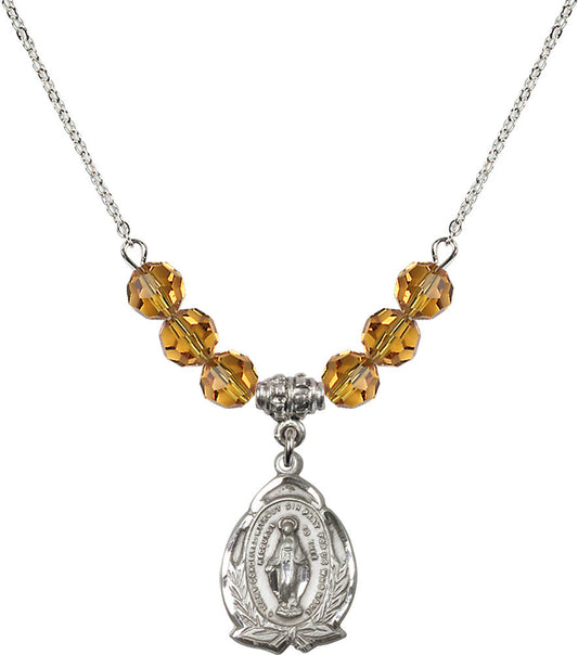 Sterling Silver Miraculous Birthstone Necklace with Topaz Beads - 1481