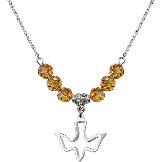 Sterling Silver Holy Spirit Birthstone Necklace with Topaz Beads - 1510