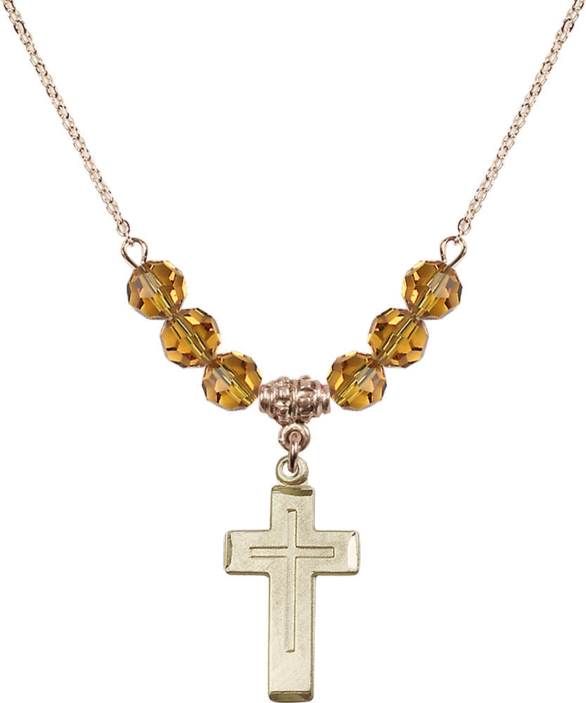 14kt Gold Filled Cross Birthstone Necklace with Topaz Beads - 1529