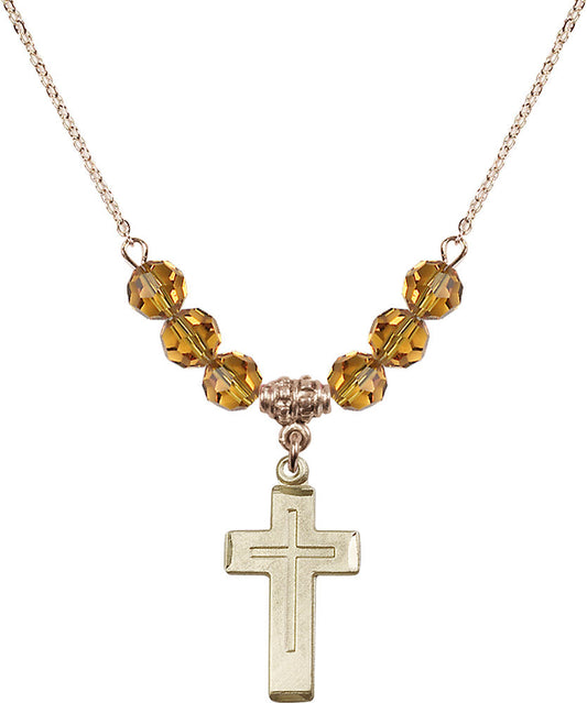 14kt Gold Filled Cross Birthstone Necklace with Topaz Beads - 1529