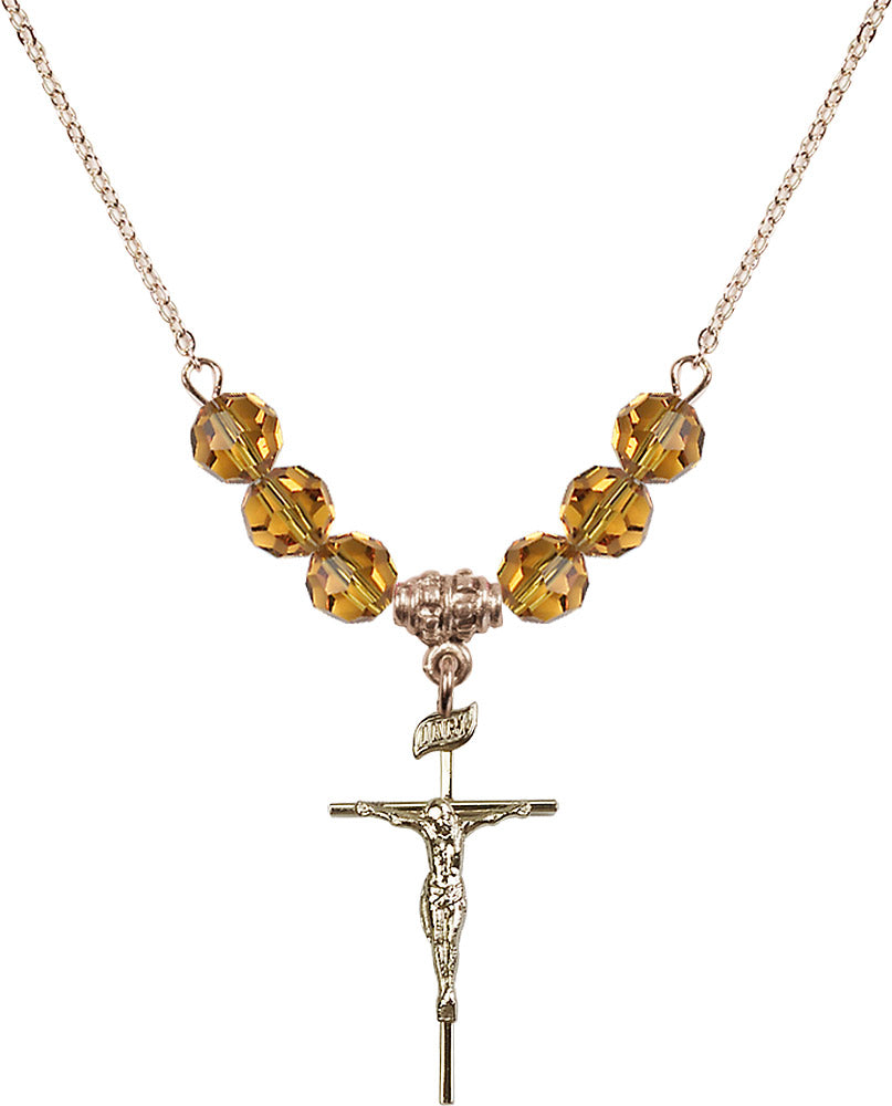 14kt Gold Filled Crucifix Birthstone Necklace with Topaz Beads - 1535