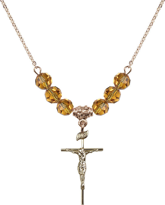 14kt Gold Filled Crucifix Birthstone Necklace with Topaz Beads - 1535