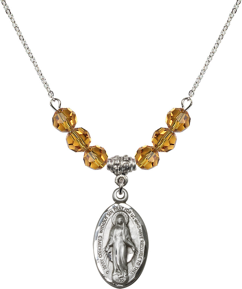 Sterling Silver Miraculous Birthstone Necklace with Topaz Beads - 1615