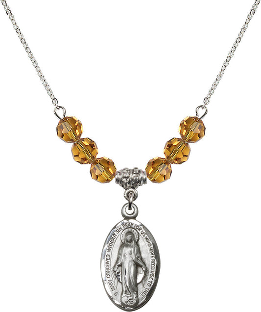 Sterling Silver Miraculous Birthstone Necklace with Topaz Beads - 1615