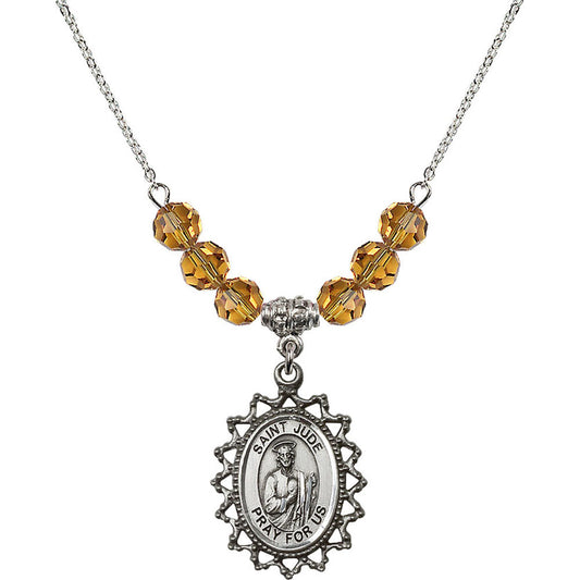 Sterling Silver Saint Jude Birthstone Necklace with Topaz Beads - 1619