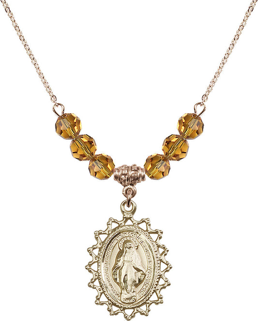 14kt Gold Filled Miraculous Birthstone Necklace with Topaz Beads - 1619