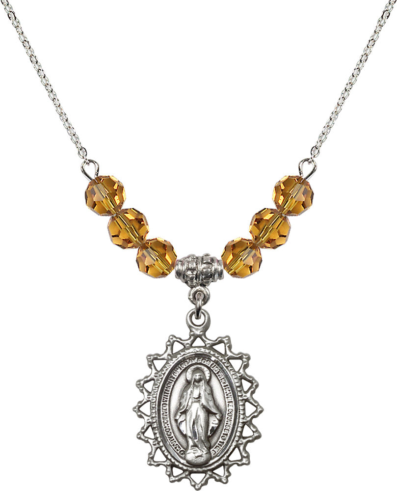 Sterling Silver Miraculous Birthstone Necklace with Topaz Beads - 1619