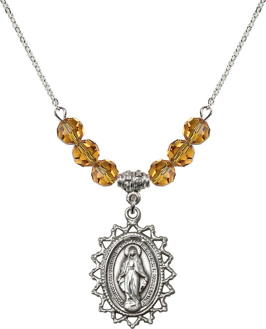 Sterling Silver Miraculous Birthstone Necklace with Topaz Beads - 1619
