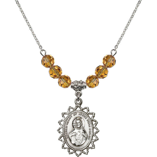 Sterling Silver Scapular Birthstone Necklace with Topaz Beads - 1619