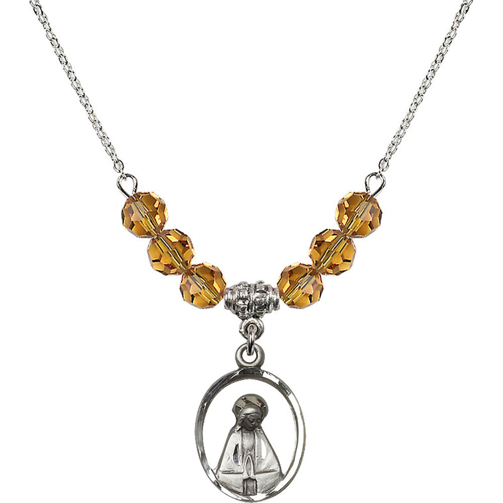 Sterling Silver Madonna Birthstone Necklace with Topaz Beads - 1626