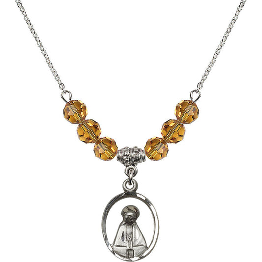 Sterling Silver Madonna Birthstone Necklace with Topaz Beads - 1626