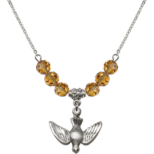 Sterling Silver Holy Spirit Birthstone Necklace with Topaz Beads - 1628