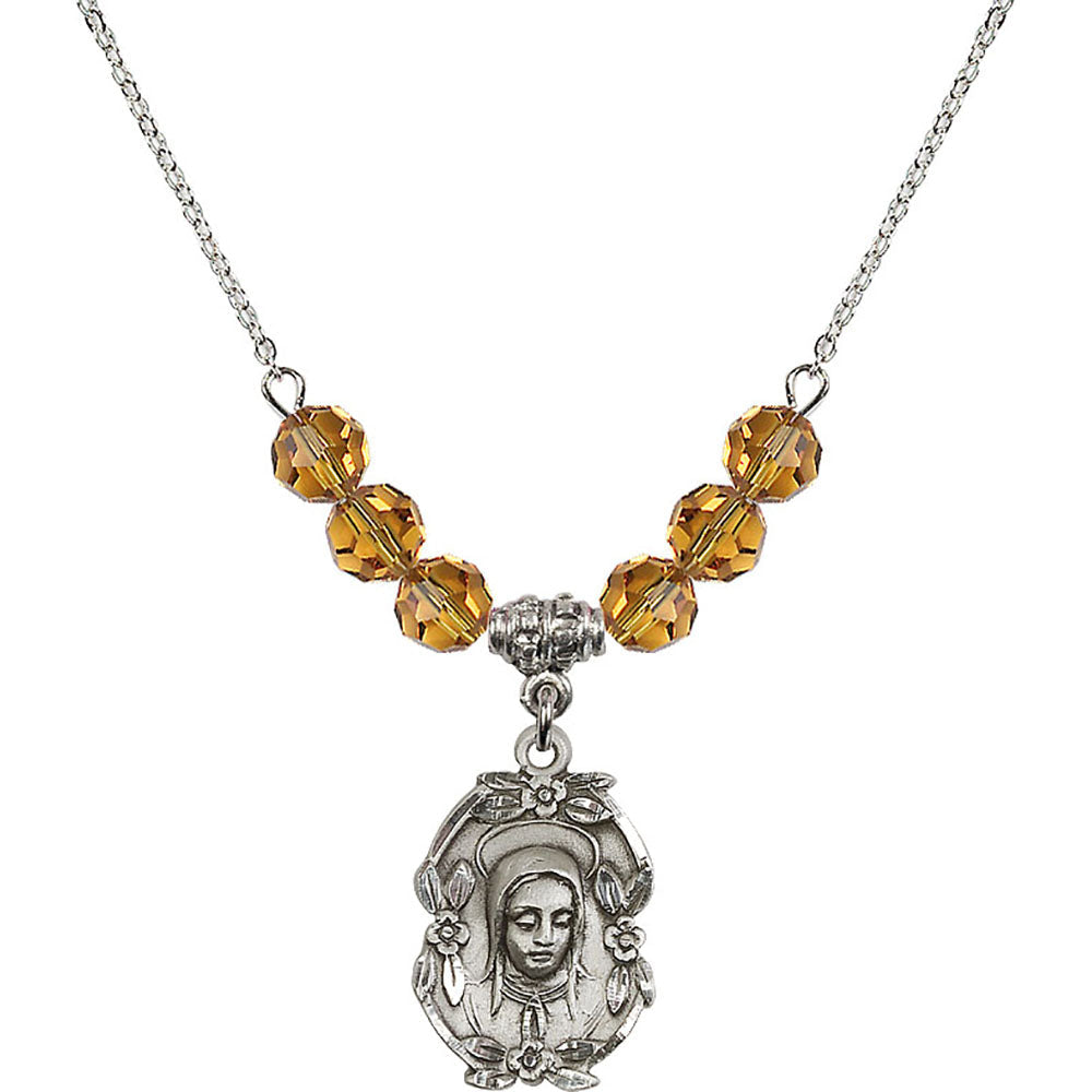 Sterling Silver Madonna Birthstone Necklace with Topaz Beads - 1647