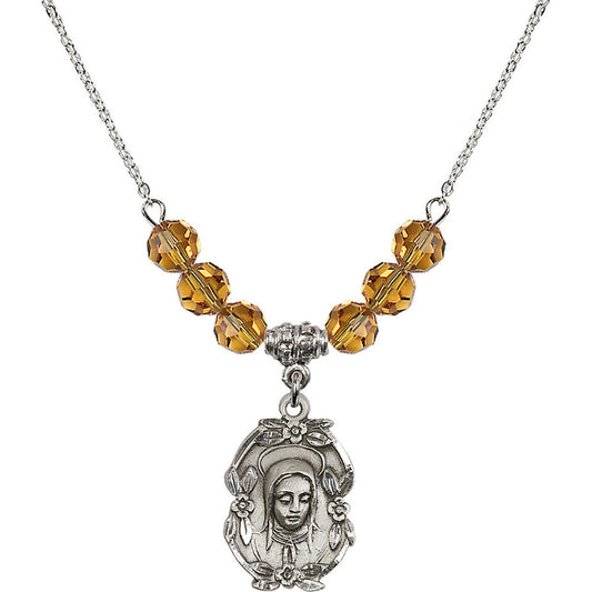 Sterling Silver Madonna Birthstone Necklace with Topaz Beads - 1647