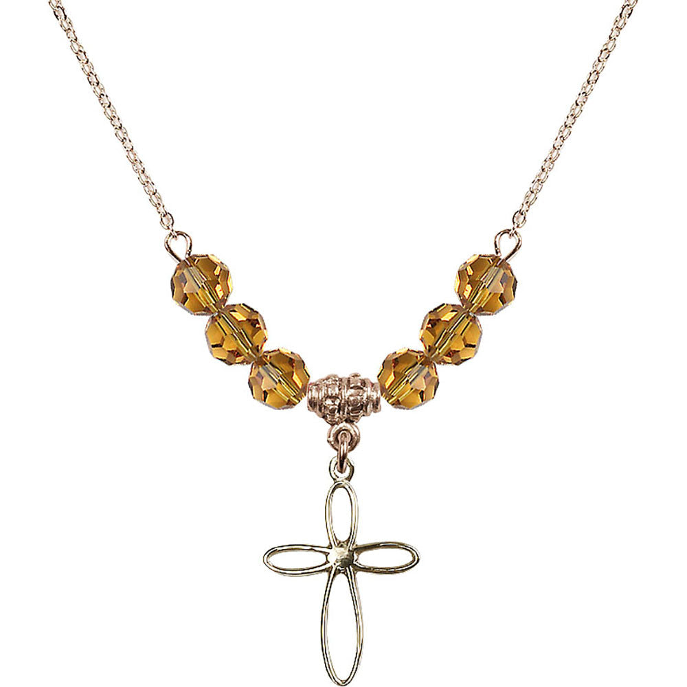 14kt Gold Filled Loop Cross Birthstone Necklace with Topaz Beads - 1707
