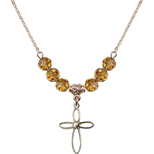 14kt Gold Filled Loop Cross Birthstone Necklace with Topaz Beads - 1707