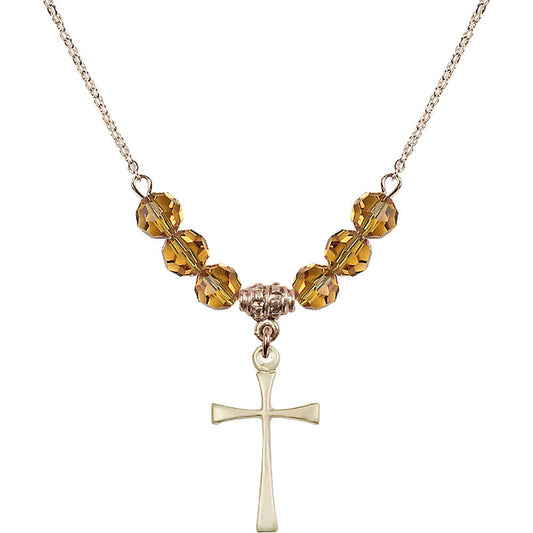 14kt Gold Filled Maltese Cross Birthstone Necklace with Topaz Beads - 1870