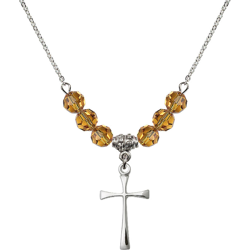 Sterling Silver Maltese Cross Birthstone Necklace with Topaz Beads - 1870