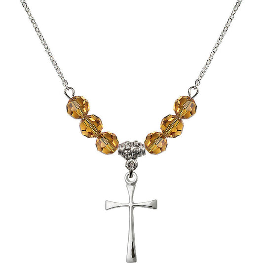 Sterling Silver Maltese Cross Birthstone Necklace with Topaz Beads - 1870
