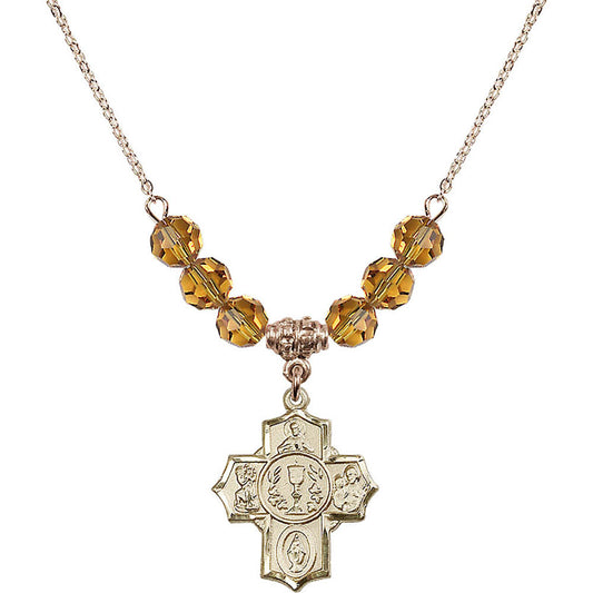 14kt Gold Filled Communion/5-Way Birthstone Necklace with Topaz Beads - 2004