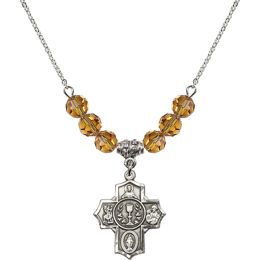 Sterling Silver Communion/5-Way Birthstone Necklace with Topaz Beads - 2004