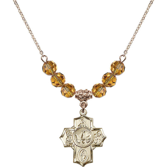 14kt Gold Filled 5-Way Birthstone Necklace with Topaz Beads - 2090