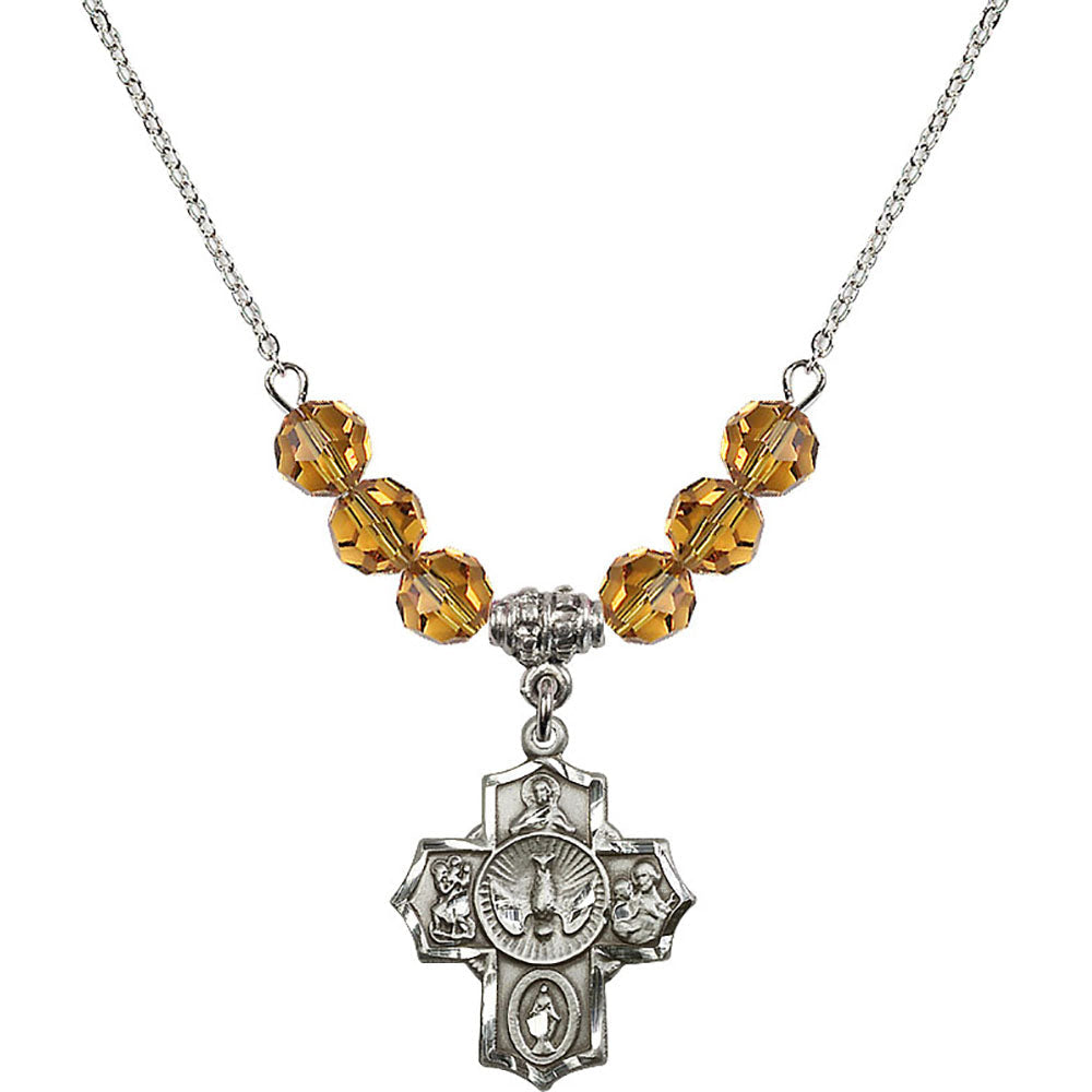 Sterling Silver 5-Way Birthstone Necklace with Topaz Beads - 2090
