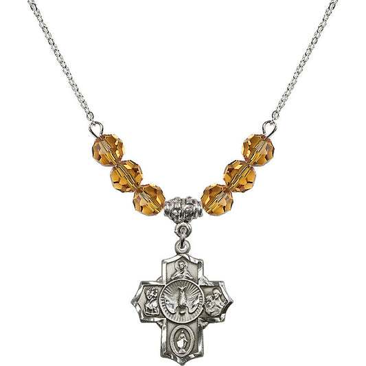 Sterling Silver 5-Way Birthstone Necklace with Topaz Beads - 2090