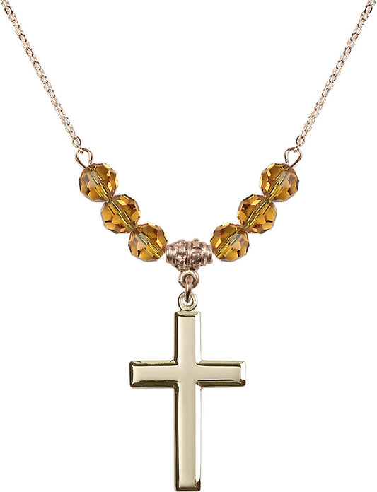 14kt Gold Filled Cross Birthstone Necklace with Topaz Beads - 2190
