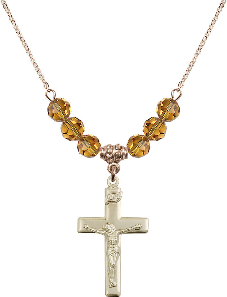 14kt Gold Filled Crucifix Birthstone Necklace with Topaz Beads - 2191