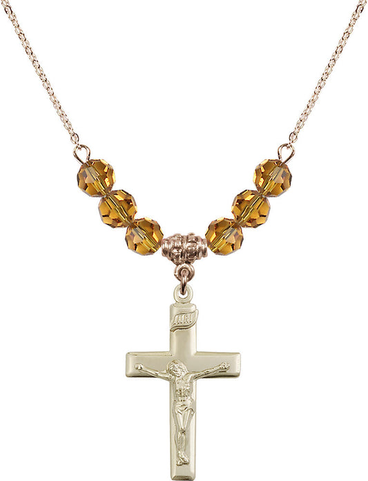 14kt Gold Filled Crucifix Birthstone Necklace with Topaz Beads - 2191