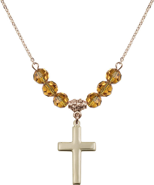 14kt Gold Filled Cross Birthstone Necklace with Topaz Beads - 2195