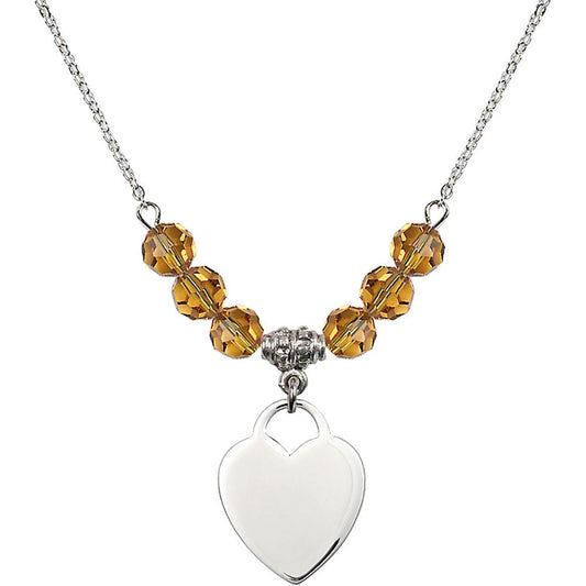 Sterling Silver Heart Birthstone Necklace with Topaz Beads - 3200